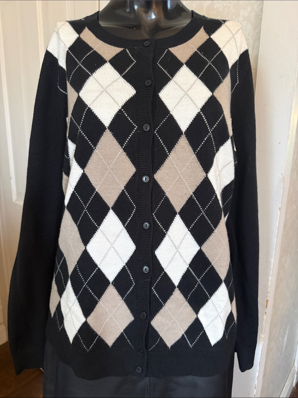 Croft & Barrow Argyle Button Front Crewneck Cardigan Sweater Large